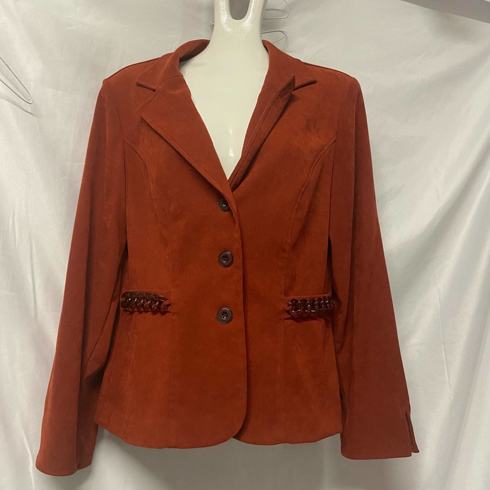 R & K Originals Jacket Blazer Top Size 8 Mahogany Chain Pockets